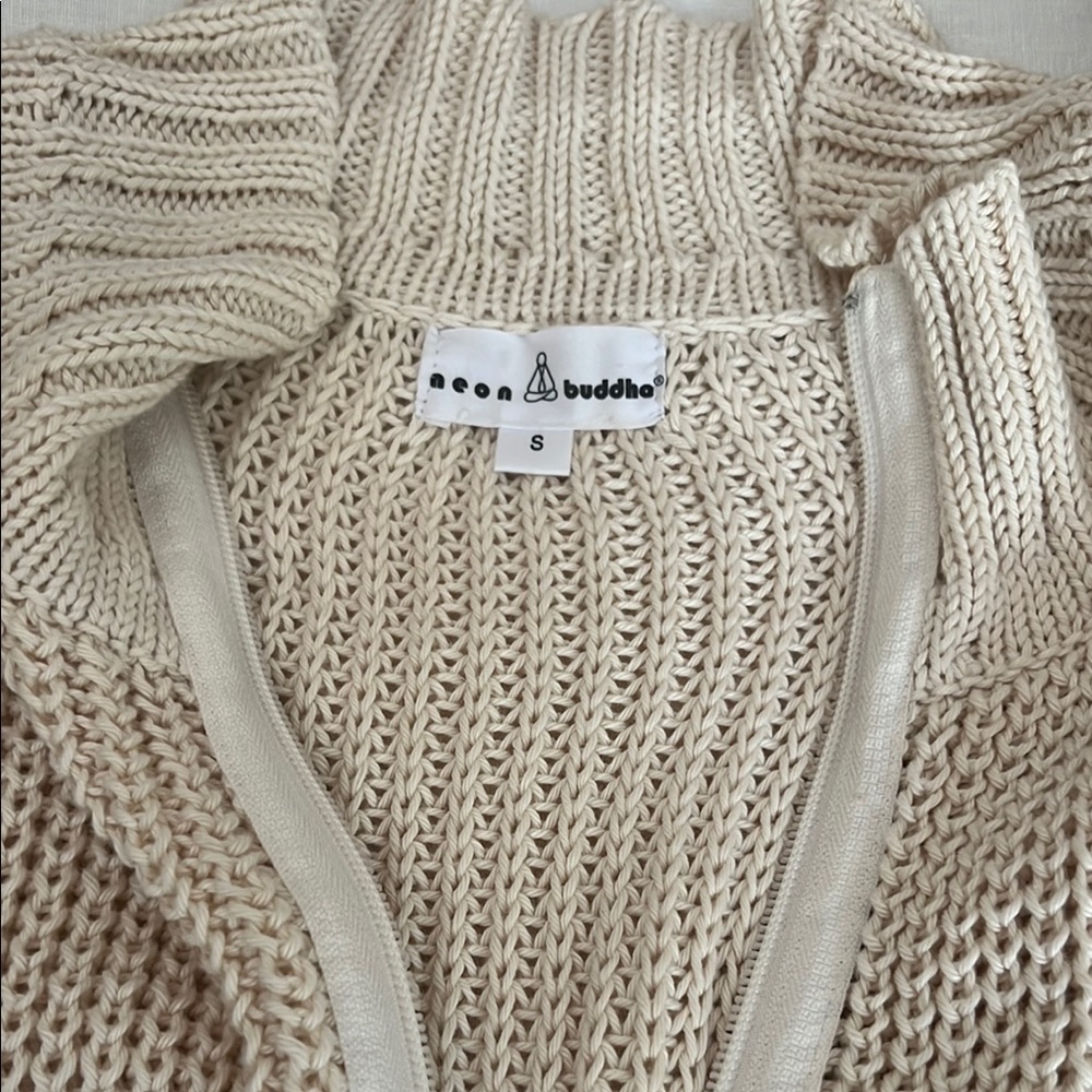 Neon Buddha Cream full double zip chunky Ribbed Knit vest. Oversized!
